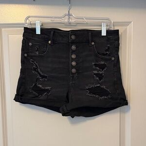 American Eagle Black Distressed Denim Shorts
